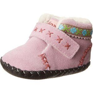 NEW pediped Baby Rosa Floral Pink Embroidered Trim Ankle Bootie Soft Sole Walker